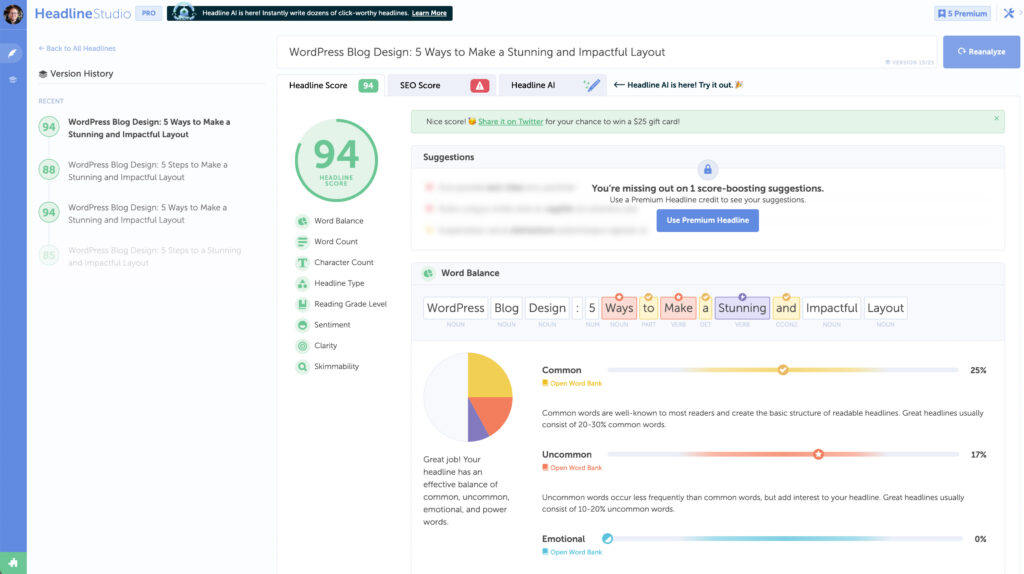 coschedule-headline-studio - Showit CoSchedule Headline Analyzer Dashboard