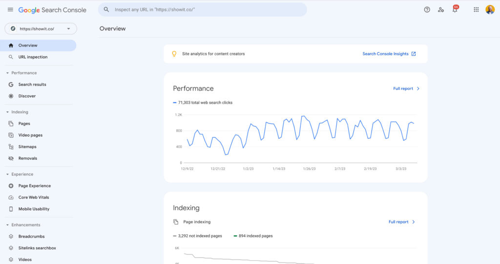 google-search-console-for-seo-and-showit - Showit Screenshot of Google Search Console