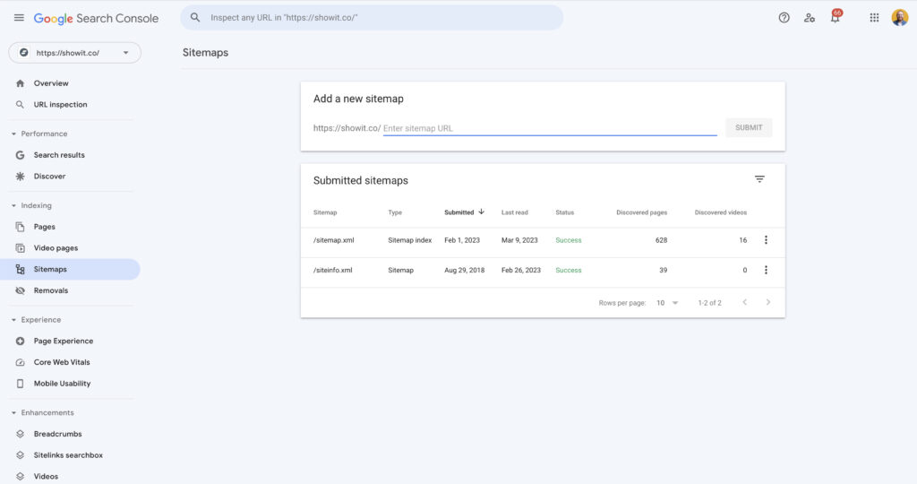 google-search-console-sitemap2 - Showit Google search console sitemap section