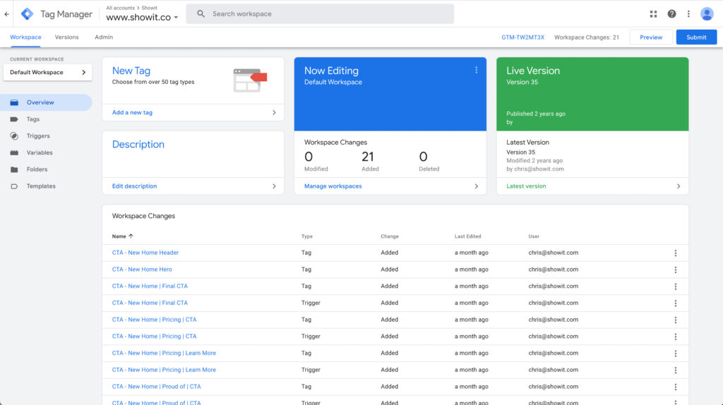 seo-for-showit-google-tag-manager - Showit Tag Manager Dashboard