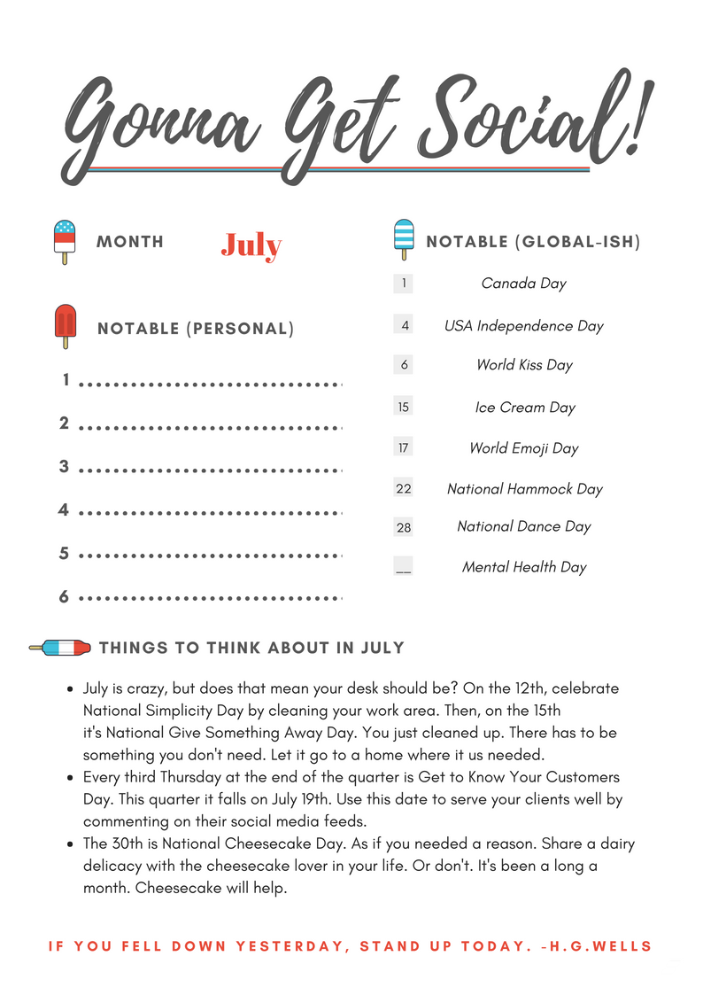 July_Social_Media_Calendar - Showit Knock out your July social media plan now so you have more time to spend connecting with your friends online and more importantly, in real life!