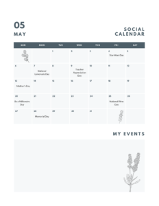 Social Media Calendar May - Showit social media calendar plan schedule national holidays